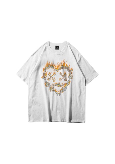 Tarzsokak Unisex Kemik Kalp Beyaz Tshirt Beyaz