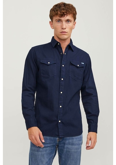 Jack & Jones Jjesherıdan Shırt L/s Noo Lacivert Erkek Uzun Kollu Gömlek Lacivert