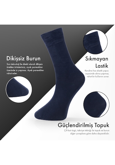 Saf Bambu Erkek Soket Uzun Düz Lacivert Çorap Dikişsiz Premium Kutulu 6'lı L5952aznb Softaura