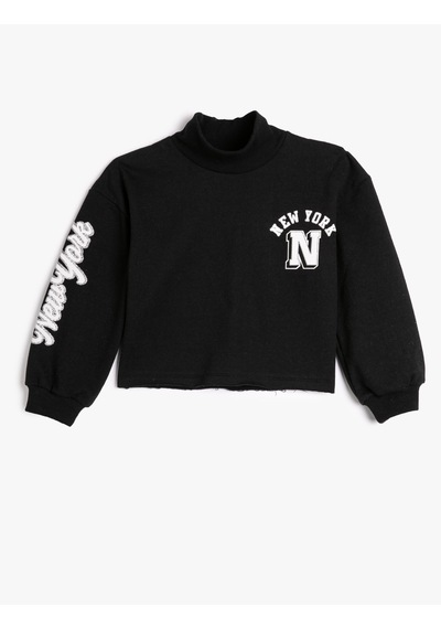 Koton Oversize Balıkçı Yaka Sweatshirt New York Baskılı Şardonlu Siyah 4wkg10459ak Siyah