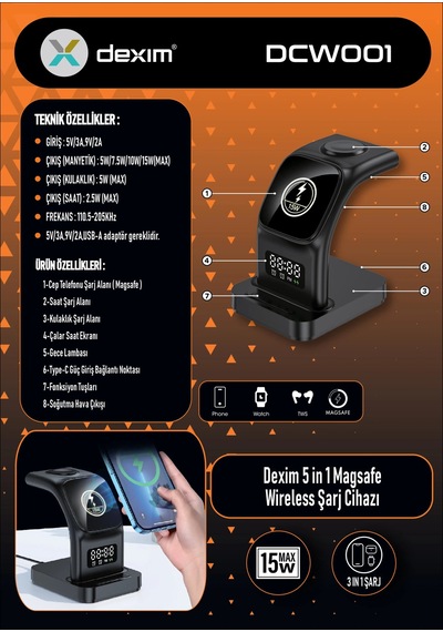 Dexım 5in1 Magsafe Wireless Şarj Cihazı 3233924142571