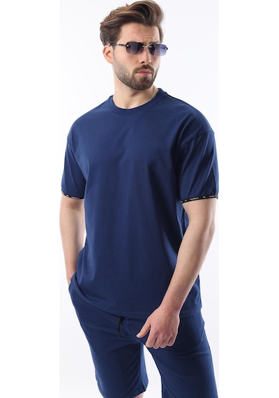 Madmext Lacivert Basic Erkek Şort T-shirt Takımı E7307 Lacivert