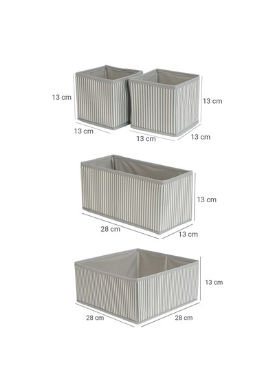 4'lü Gri Çizgili Dolap-çekmece Içi Organizer Seti 28x28x13 X1 / 28x13x13 X1 / 13x13x13 X2