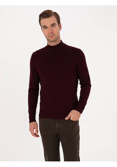 Cacharel Açık Bordo Slim Fit Yün Karışımlı Yarım Balıkçı Basic Triko Kazak