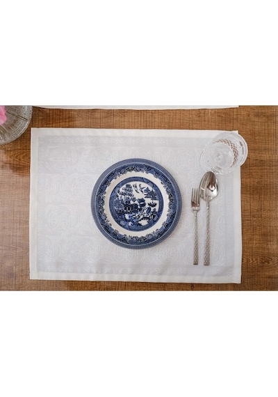 İris Jakar Polyester Kumaş Krem Amerikan Servis 33.5x46 Cm Bej 4 Ad. 1391 Krem