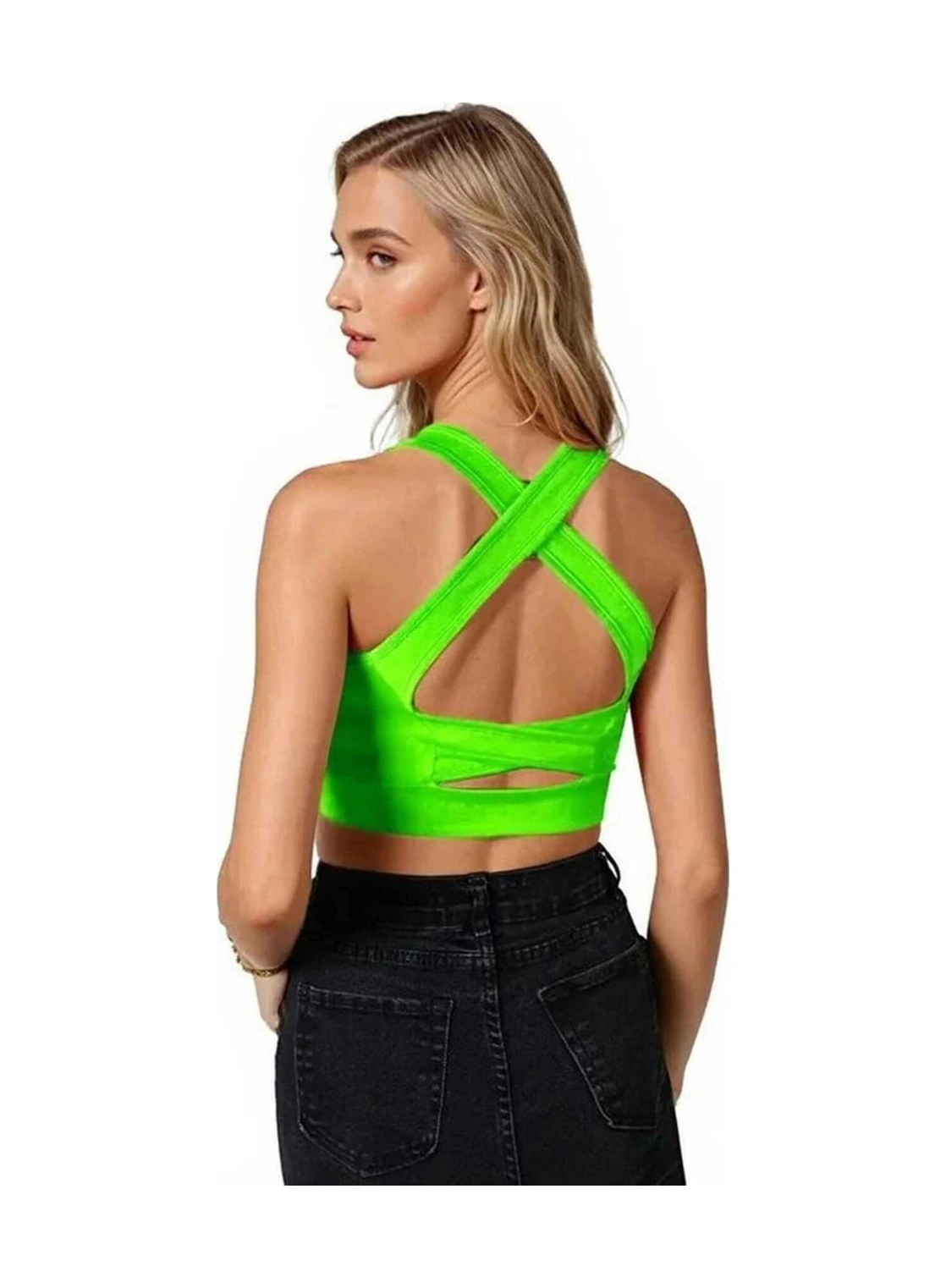 Veaven Yeşil Sırt Detaylı Fitted/vücuda Oturan Kare Yaka Spor Bluz Yeşil