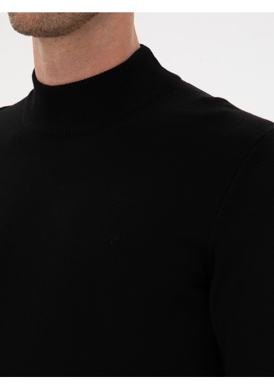 Cacharel Siyah Slim Yün Karışımlı Fit Yarım Balıkçı Basic Triko Kazak