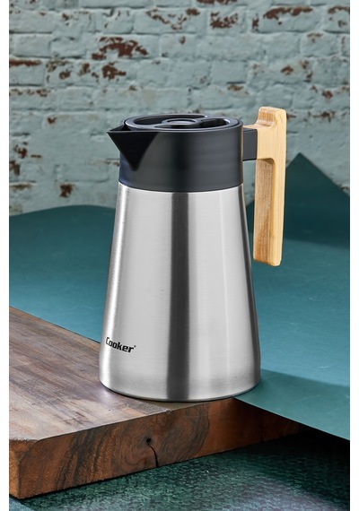Cooker Bamboopour 1.5 Litre Paslanmaz Çelik Bambu Saplı Çelik Termos Ckr2090 Gümüş
