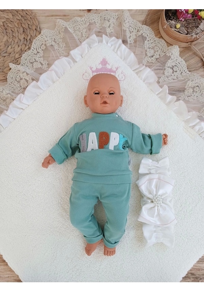 Yenidoğan Wool Yün Kumaş Taç Nakışlı Güpür Duvaklı Fiyonk Prizma Taş Unisex Kundak Bebek Battaniyesi Pembe