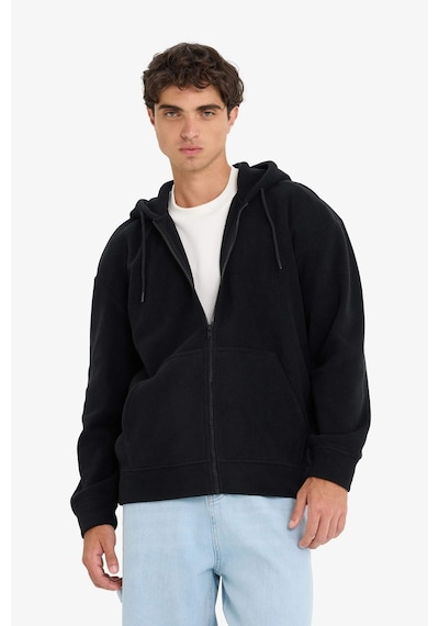 Defacto Boxy Fit Kapüşonlu Fermuarlı Polar Sweatshirt F0074AX25AU Siyah