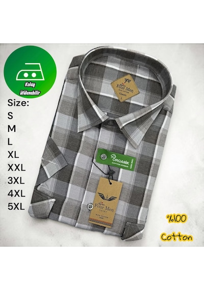 Eren Style Linen Keten Klasik %100 Cotton Kısa Kollu Çift Cepli Terletmeyen Gömlek Antrasit