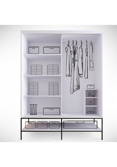 Pasific Home Martin 2 Kapaklı Sürgülü Gardırop Elbise Dolabı Parlak Beyaz 150 CM