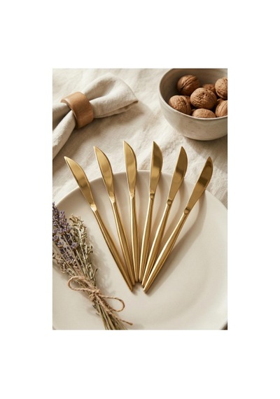 Northcity Premium 6'lı Lüks Gold Paslanmaz Çelik Yemek Bıçağı Seti 21 Cm