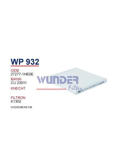 WUNDER WP932 POLEN  FİLTRESİ - NİSSAN MİCRA Y.MODEL