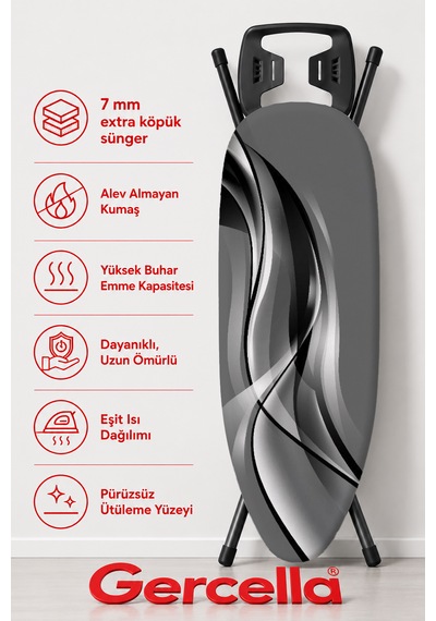 Hediyeli Linea Ütü Masası Kılıfı Bezi Örtüsü Açık Gri