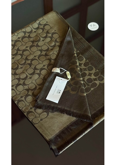 C Desen Yün İpek Şal İnce Kumaş Çift Taraflı Silk Scarfs Haki