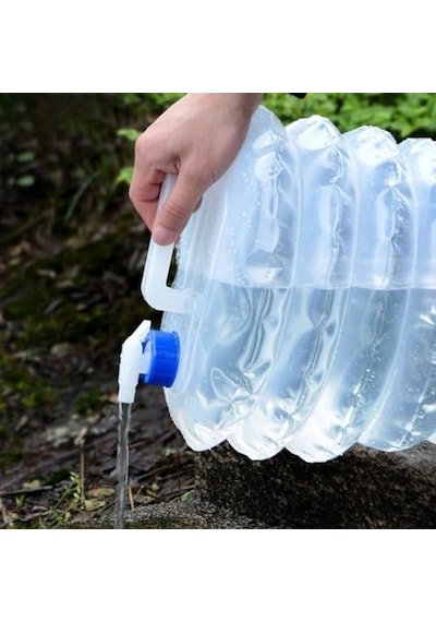 15 Lt Katlanabilir Musluklu Su Bidonu, Plastik Piknik Kamp, Çeşmeli Su Torbası, Akordeon, Şeffaf,