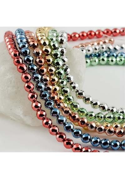 8 Mm Fasetli Hematit Taşı-mavi N145 Çok renkli