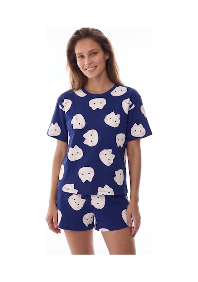 Penti Lacivert Happy Cats Şort Pijama Takımı