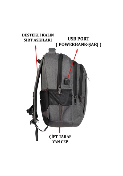 Case Club Usb Aparatlı Apple Uyumlu MacBook Laptop Sırt Çantası 14'' İnç 15,6 İnç Su Geçirmez Kumaş Gri
