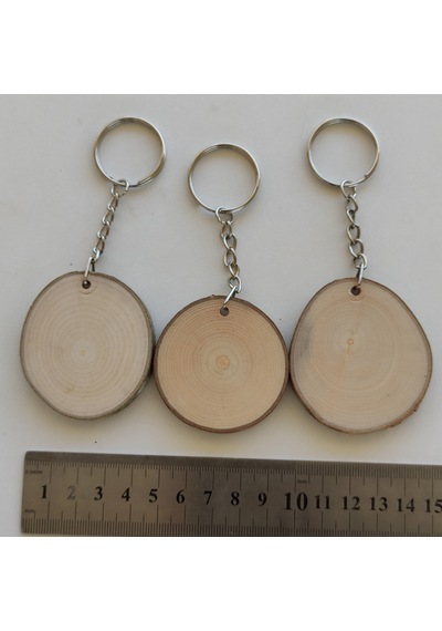 100 Adet Boyanabilir Hediyelik Anahtarlık Kütük Dilimi 3-5 Cm Boş