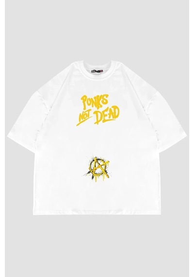 Startmore Punks Not Dead Sırt Baskılı Oversize Unisex Beyaz Beyaz