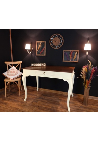 Wooding-Mobilya Wooding 120 Cm Çekmeceli Masif Krem Ceviz Çalışma Masası