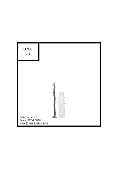 Dübel-vida Seti, Beyaz Dübel 10 Mm, 4,0x60 Yhb Sunta Vidası, 10 Adet