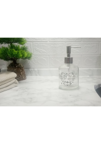 Cam Sıvı Sabunluk,kalpli Model 300ml Banyo Seti 7,6x15,5cm