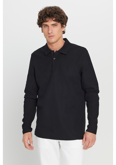 AC&Co / Altınyıldız Classics Erkek Sıyah %100 Pamuk Slim Fit Dar Kesim Polo Yaka Jakarlı Triko Tişört SIYAH