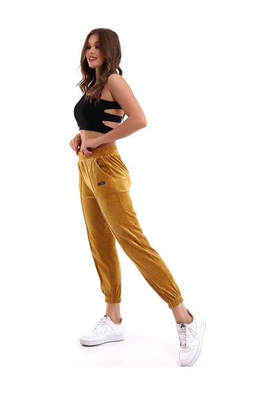Winmoda34 Kadife Eşofman Jogger Hardal