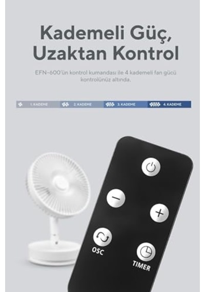 Efn-600 Masaüstü Taşınabilir Şarjlı Beyaz 2000mah Usb Fan