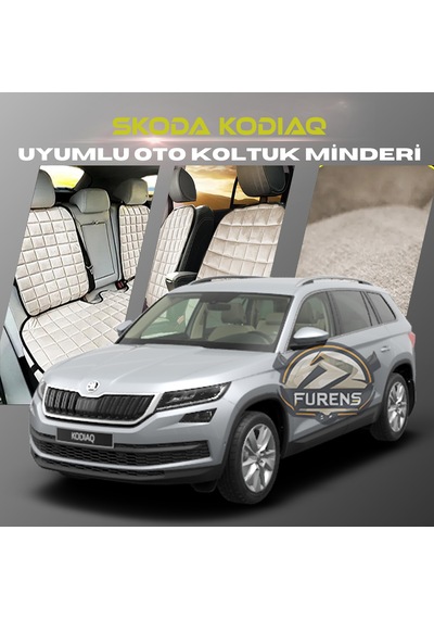 Skoda Kodiaq Bej Renk Tay Tüyü Cepli & Terletmez Sırtlı Oto Koltuk Minder Seti - Koltuk Koruma Kılıfı Ön & Arka Tam Set