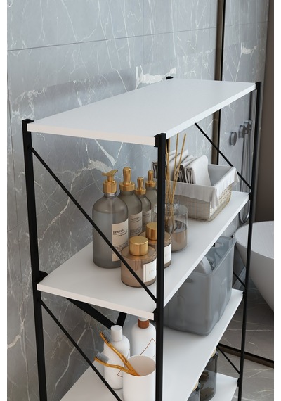 Stone Banyo Rafı Deterjan Rafı Çok Amaçlı Dekoratif Depolama Rafı 150 Cm Beyaz