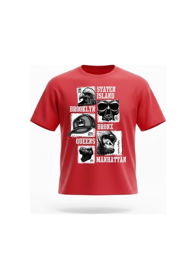 Urbantrendstore Unisex Brooklyn Yazılı Oversize Fit Rahat Geniş Salaş T-shirt Günlük Tişört Kırmızı