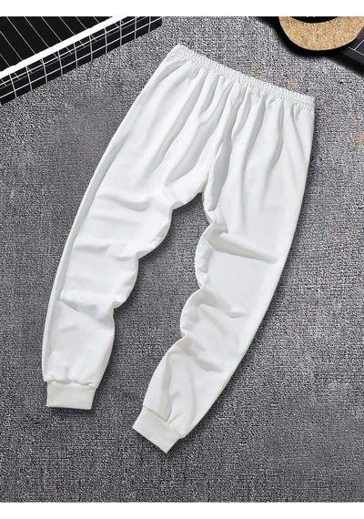 Tarzsokak Erkek Elastik Bel İpli Jogger Pantolon Beyaz