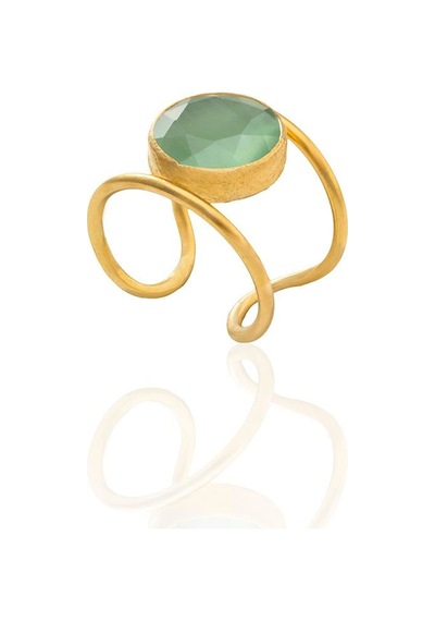 Kadir Jewellery 22 Ayar Altın Kaplama Kadın Zirkon Taşlı Yüzük Açık Yeşil