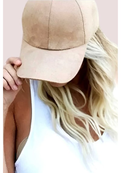 Unisex Vegan Süet Şapka Bej