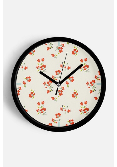 Soyut Çiçek Temalı Modern Duvar Saati - 30cm - Önü Camlı Siyah Kasa - Sessiz Mekanizma-jh0064 Siyah