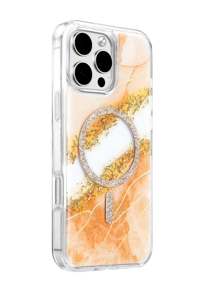 Onegif İphone 16 Pro Max Lotus Simli Magsafe Kapak - Turuncu