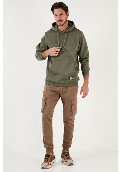 Buratti Regular Fit Kapüşonlu Kanguru Cepli Içi Tüylü Yumuşak Şardonlu Erkek Sweat 5905281 Haki