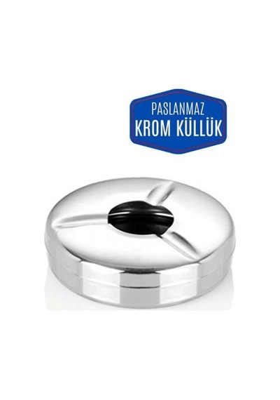 Şık Tasarım Paslanmaz Kapaklı Küllük - Uzun Ömürlü Kullanım Metal Gri Yuvarlak