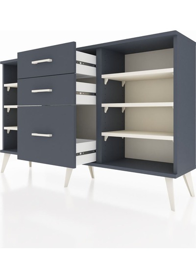 Arges Konsol 6 Raflı 3 Çekmeceli 132x30x83 Antrasit-aytaşı/antrasit Aytaşı/antrasit