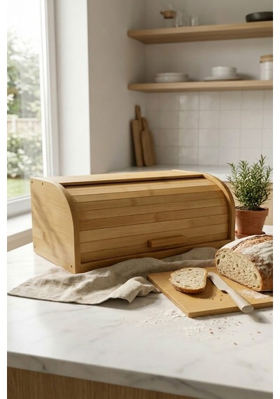Makri Home Doğal Ahşap Bambu Ekmeklik Demonte Ahşap Ekmek Sepeti, Bambu Ekmek Kutusu 40 X 17 X 27 Cm Bambu
