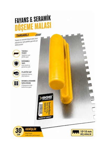 Fayans Malası Seramik Tarağı Dişli Taraklı Plastik Sap 10x10 Mm Diş 30 Cm Uzunluk