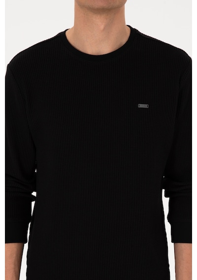U.S. Polo Assn. Erkek Bisiklet Yaka Regular Fit Petek Dokulu Siyah Sweatshirt 50316304-VR046