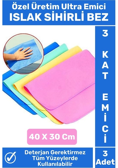 Wintoup 3 Kat Emici Tüm Yüzeylerde Etkili Mutfak Banyo Islak Sihirli Bez 3'lü