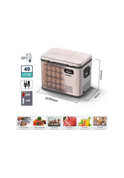 Coolist Clk50d 12/24v/220volt 49 Litre Çift Bölmeli Outdoor Kompresörlü Bluetooth Bağlantılı Oto Buzdolabı