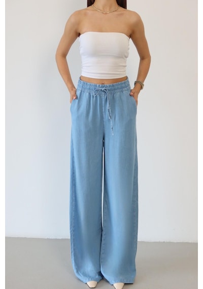 Lacarino 8298 Kadın Palazzo Jean Pantolon Lıght Blue