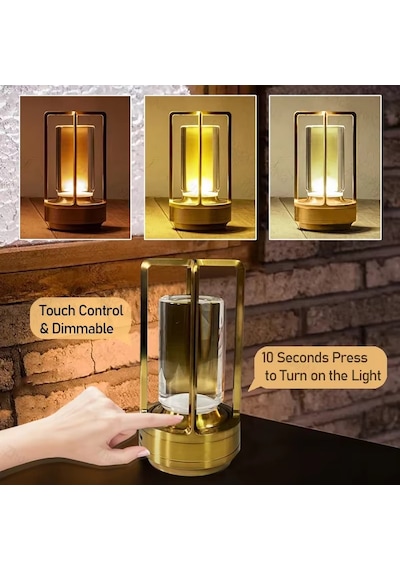 Usb Şarjlı Dokunmatik Kademesiz Led Gece Lambası Masa Lambası 3ışık Modu Dekoratif Ev Kafe Restoran Altın